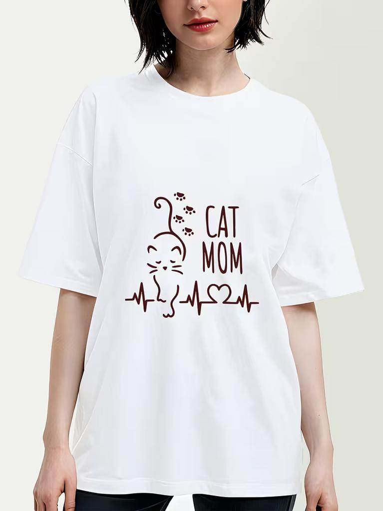 WomenS Funny for Cat Mom TShirt Cute for Cat Polka Dot Headband Graphic for Cat Mom Casual Loose Tshirt Ladies T Shirts