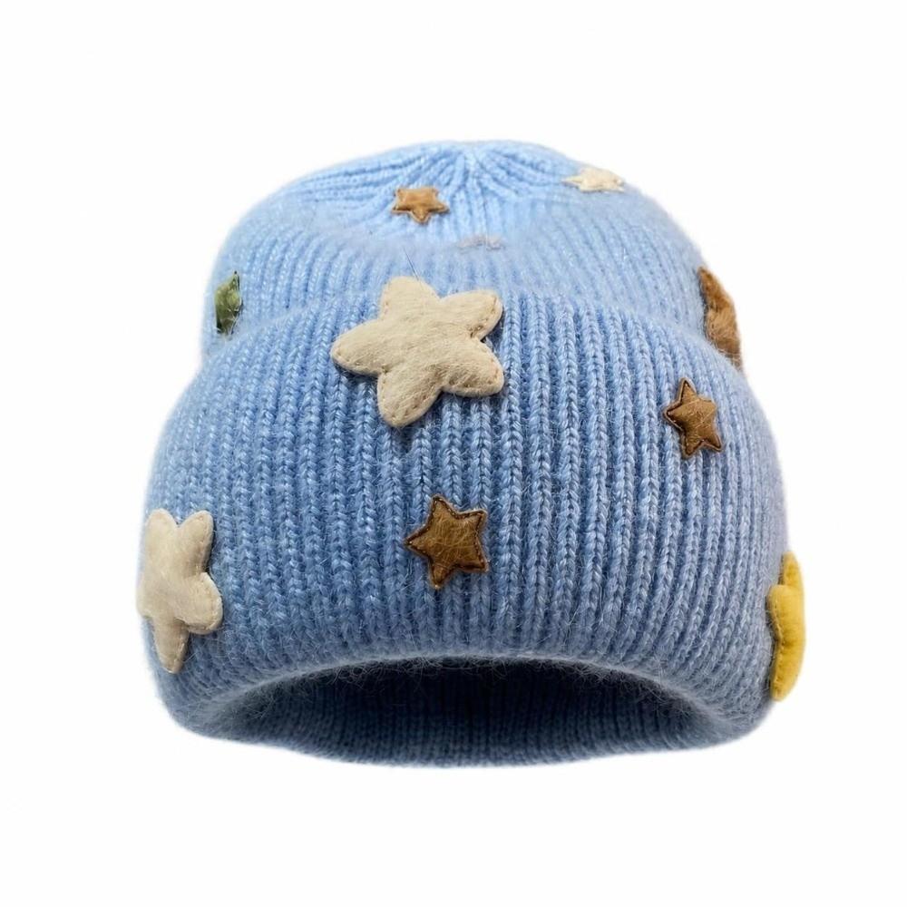 3D Star Knitted Beanie Hat Acrylic Blend Wool Knit Cap Fashion Fuzzy Beanie  For Women