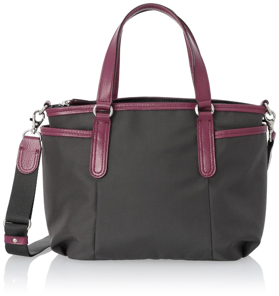 U by Ungaro Tote Bag Made of Nylon and Cowhide Made In Gray 2-Way "Plume" Leather, Lightweight, Handbag, Crossbody, Women's, Stylish, Simple, Casual,