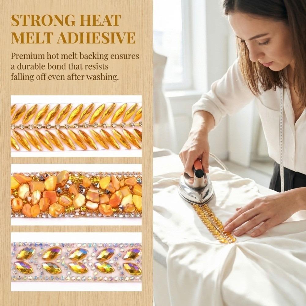 Golden Hot Fix Rhinestone Trim Wheat Ear Design Resin Hot Fix Rhinestone Tape  Cosmetic Decor