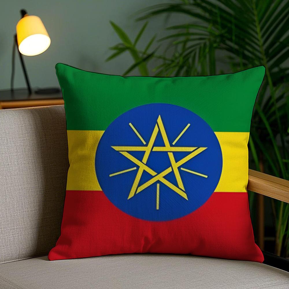 Ethiopia Historical Flag Cushion Cover Plush Fabric Soft Double-Sided Printed Invisible Zipper Sofa Pillow Case Home Decor