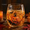 Süße Geisterkürbis Spinnennetz Brille Halloween 3D Geprägtes Glas, Bemalter Becher, Langlebige Kaltgetränkebecher Blei-freier Wein Getränkebecher für Party