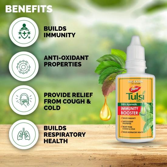 Dabur Tulsi Drops : 30ml (20ml + 10ml Free) | Contains Extracts of 5 Rare Tulsi | Boosts Immunity | Cough And Cold Relief | 100% Ayurvedic