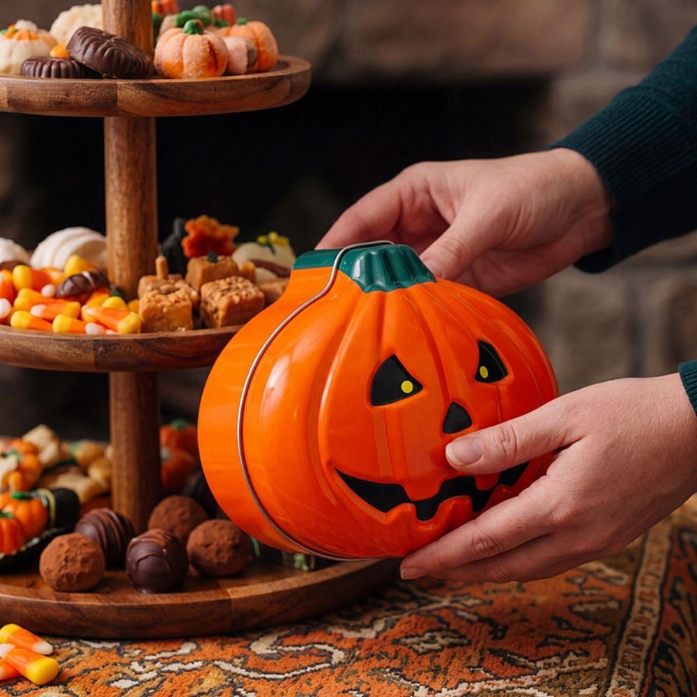 Decorative Halloween Pumpkin Face Tinplate Box Pumpkin Shape Mini Snack Packaging Box Party Supply