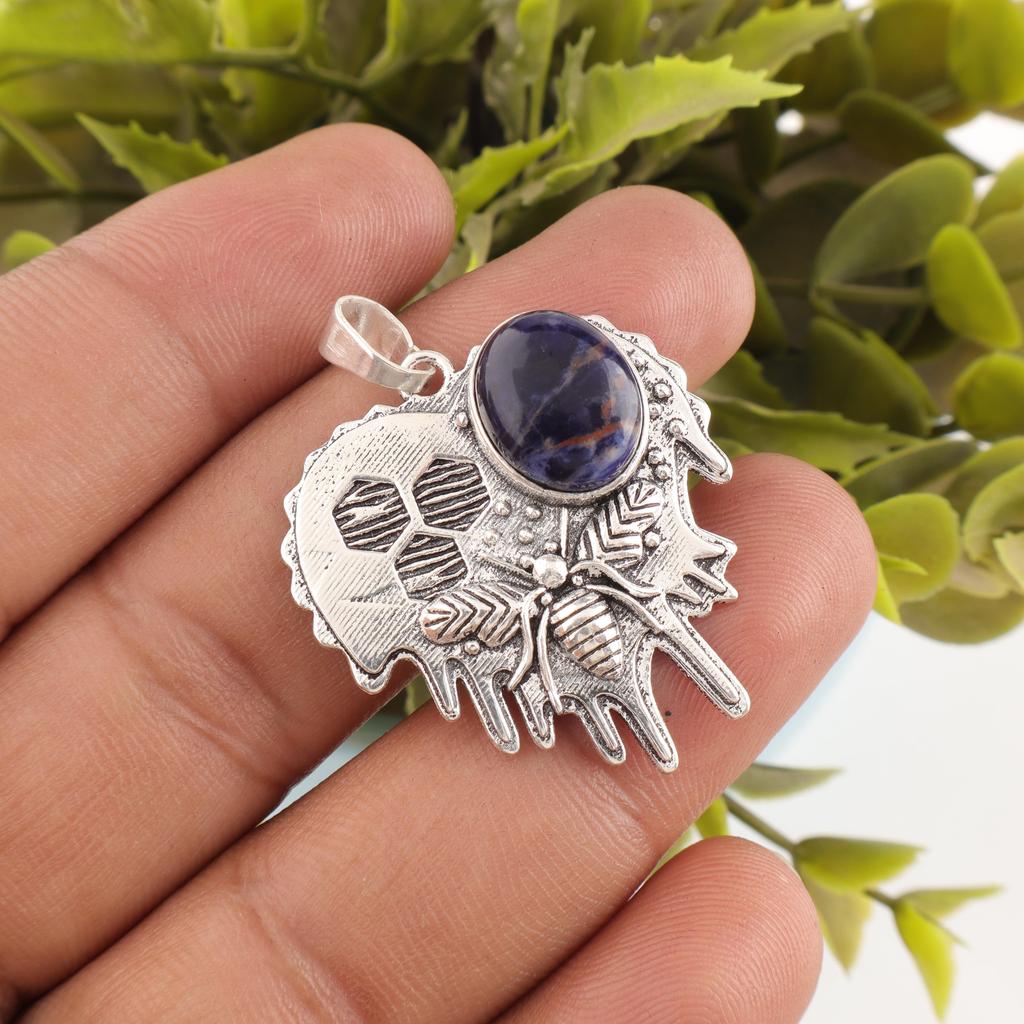 Sodalite Handmade Gemstone Pendant, 925 Solid Sterling Silver Pendant Antique Jewelry, Pendant For Engagement Gift