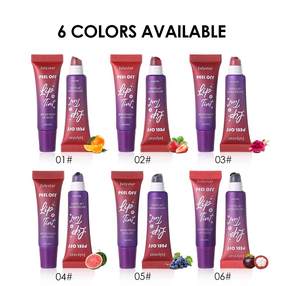 6 Colors Peel Off Lip Tint Set Matte Waterproof Long Lasting Liquid Lipstick Pack Squeeze Tube Non-Stick Cup Magic Lip Gloss Makeup Kit