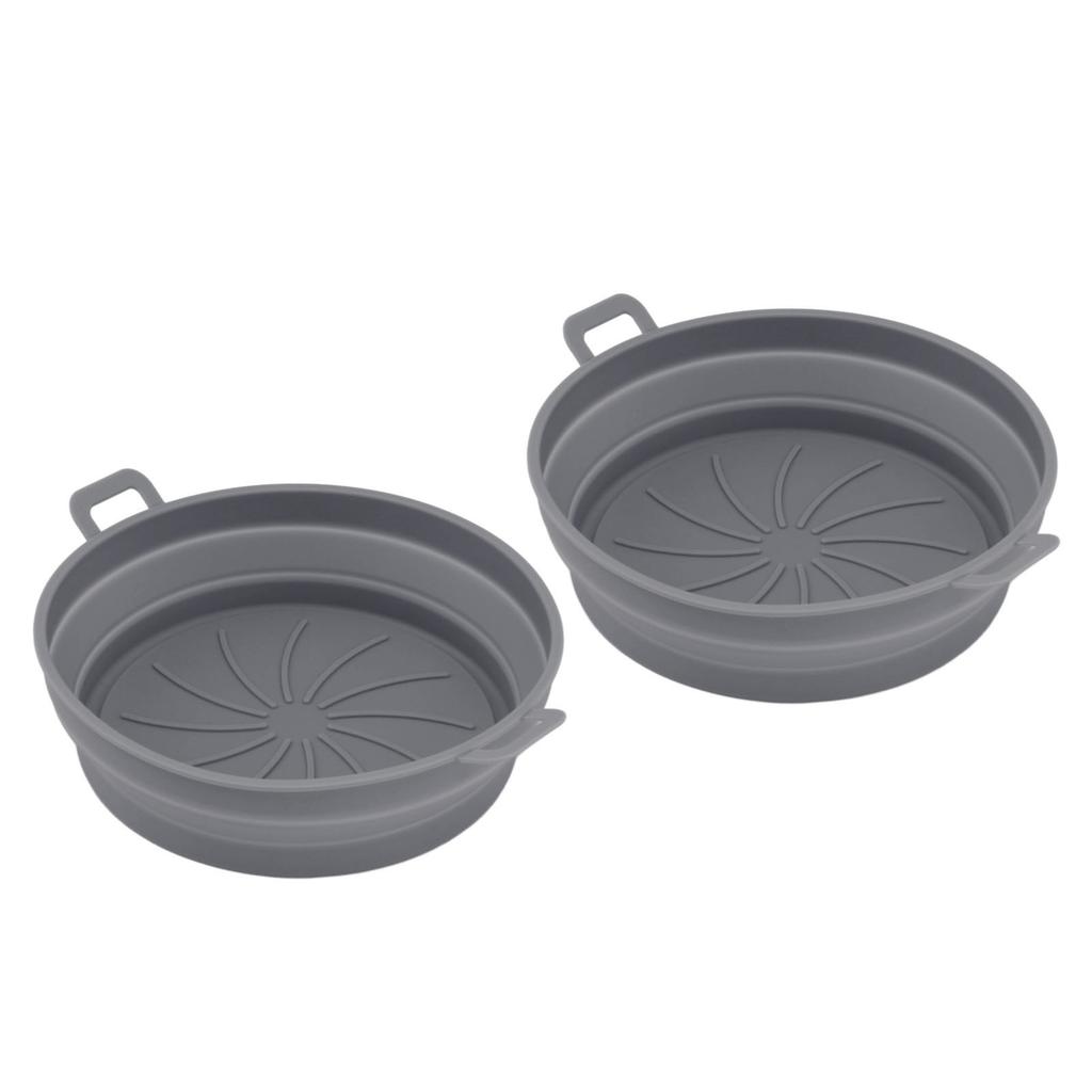 2 Pcs Silicone Air Cooker Pot With Handle Round Fryer Liner Tray Replacement for Kitchen Cooking Accessories 21cm Grey
