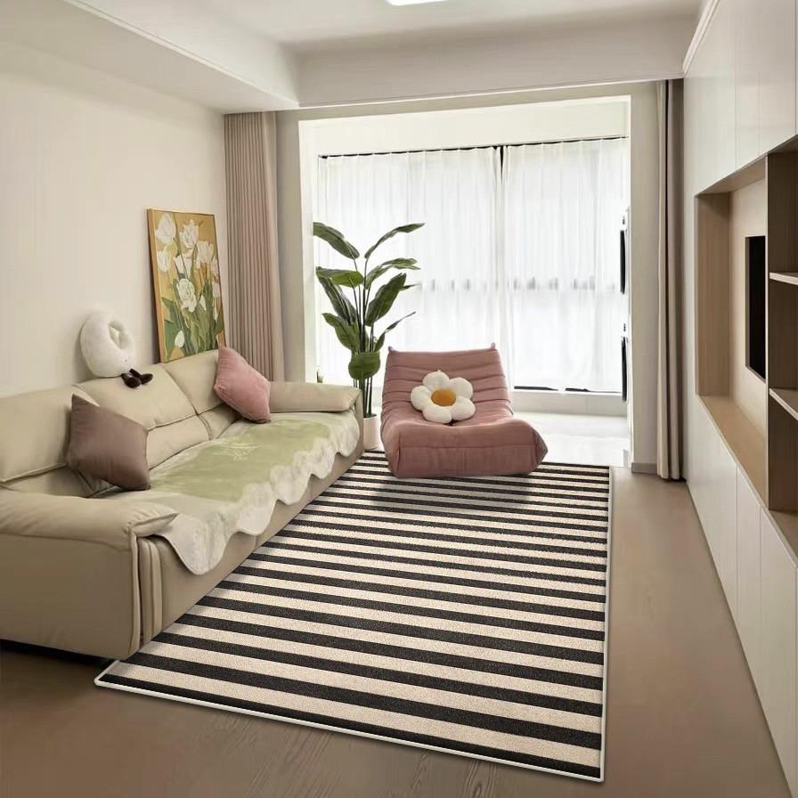 Nordic Light Luxury Carpet Living Room Fashion Striped Decor Sofa Fluffy Plush Rug Customizable Bedroom Soft Short Velvet Mat