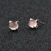 Weihua Fashion Women's Rose Quartz Cat Ear Earrings with Hibiscus Stone