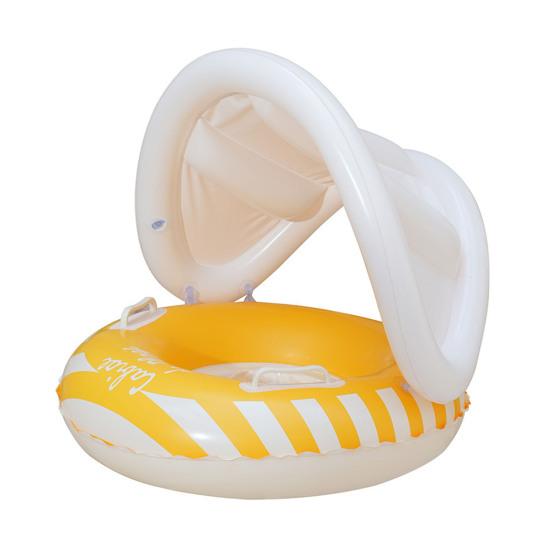 Inel gonflabil pentru bebeluși cu copertină, Inel plutitor gonflabil cu dungi pentru copii mici băieți fete, Inel pentru piscină cu protecție UV împotriva soarelui cu scaun de siguranță, Mânere