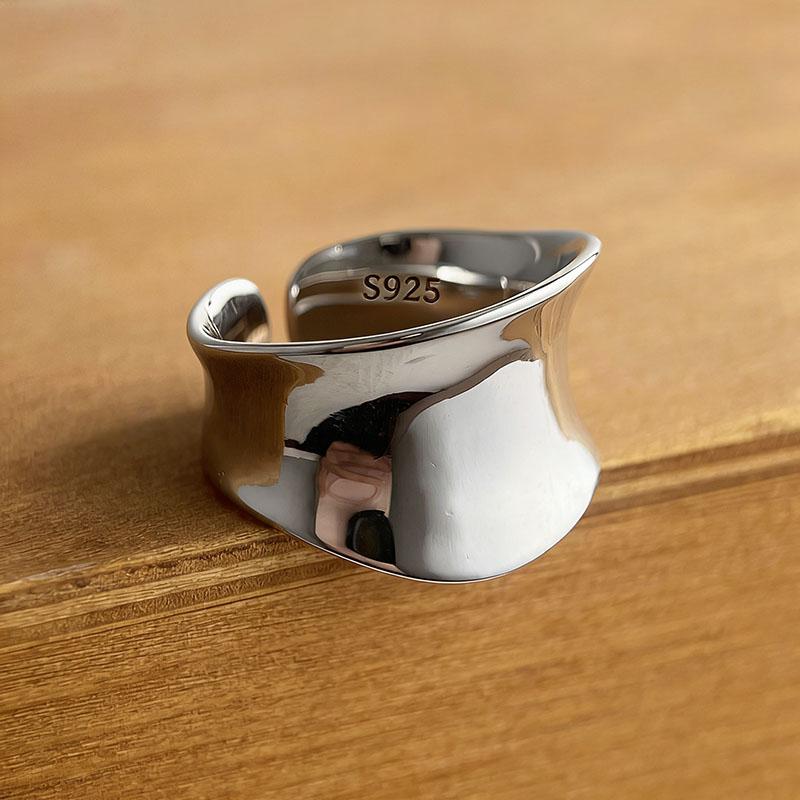 BF CLUB 925 Sterling Rings for Women Simple Geometric Handmade Irregular Retro Gold Narrow Ring Allergy For Birthday Gift