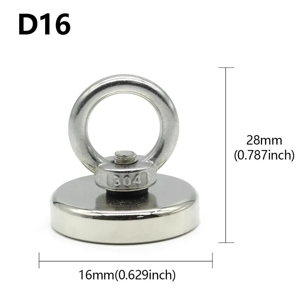 D16~D42mm Super Strong Neodymium Fishing Magnet N52 Heavy Duty Rare Earth Magnet with Countersunk Hole Eyebolt Salvage Magnetic