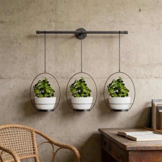 1 Set Hanging Flower Pots Wall Mounted Plant Hanger Hanging Planter Set Includes Metal Rod 3 Planters Ropes for Windows Ceilings Walls Garden Decor