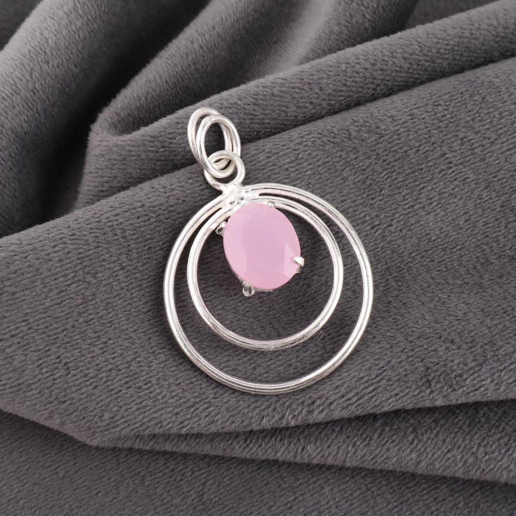 Rose Chalcedony Gemstone Jewelry, 925 Sterling Silver Pendant Jewelry, Handmade Gorgeous Pendant Gift For Women