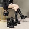 Fashion Women's Boots Black Platform Wedges Shoes for Women Autumn Winter Gothic Botas High Heels Metal Chain Punk Style Knee High Boots