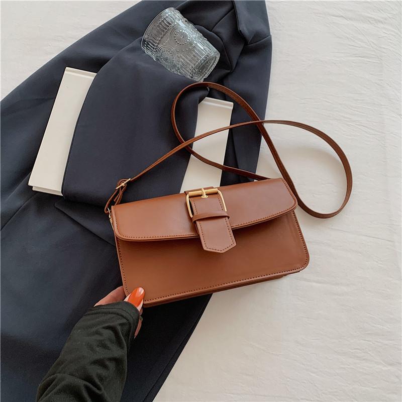 Chic Vintage Aesthetic Handbag For Women Elegant Solid Color Shoulder Bag