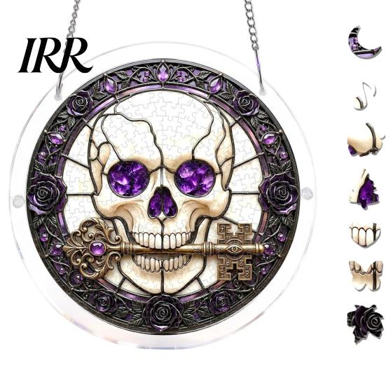 Reusable Halloween Hanging Sign Acrylic Puzzle Decor, 2D Ghost Pumpkin Skeleton Sign, Faux Window Decal Stained Glass Spooky for Party Home