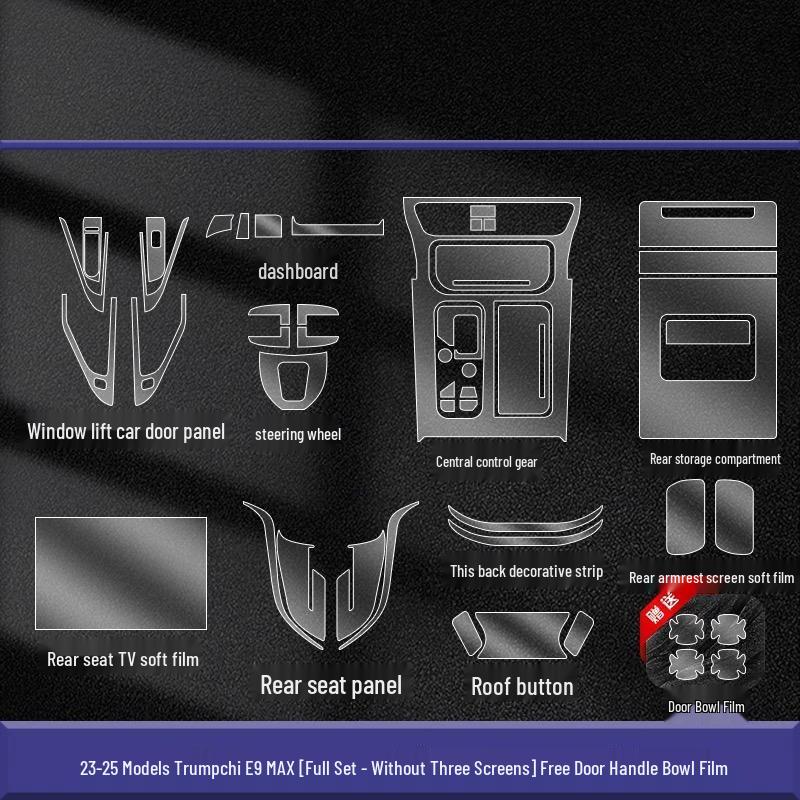 GAC Trumpchi E9 Interior Protection Film for Navigation, Dashboard, and Gear Shift.
