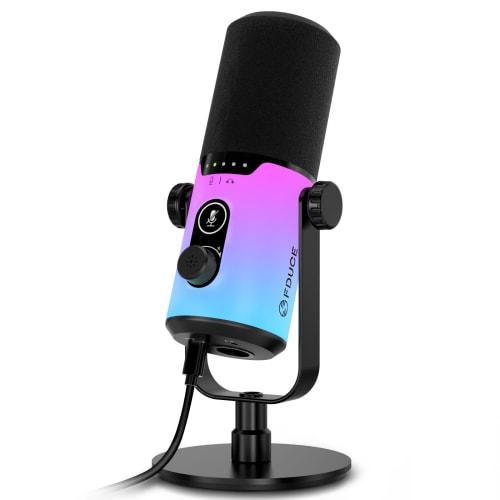 

FDUCE USB/XLR Gaming Dynamic Microphone for Podcast Recording, PC Computer Gaming, Streaming, and Vocals with RGB Lighting, Mute Button, Gain Knob, He
