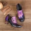 Johnature Genuine Leather Ethnic Style Pumps Women Shoes Round Toe Fashion Handmade Med Heels Ladies Shoes