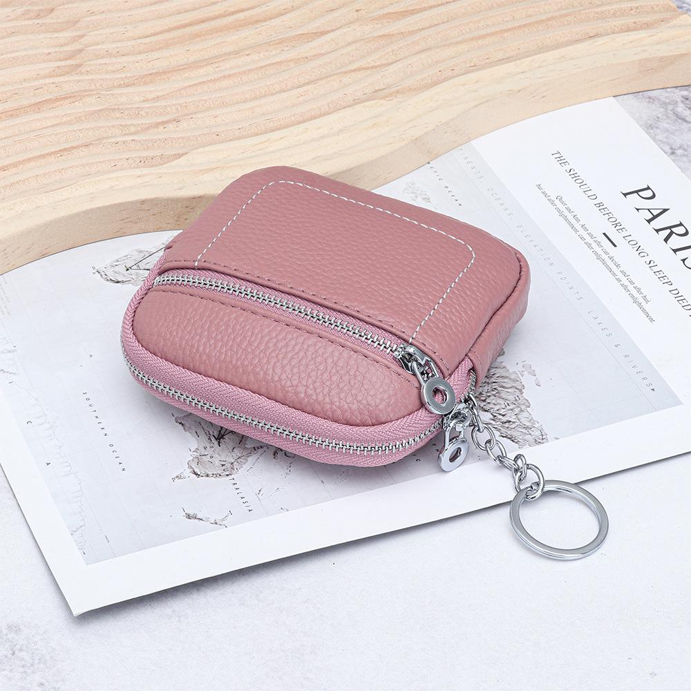 Women's Genuine Leather Mini Coin Purse with Zipper - Compact Storage for Driver's License, Lipstick, and Earphones.