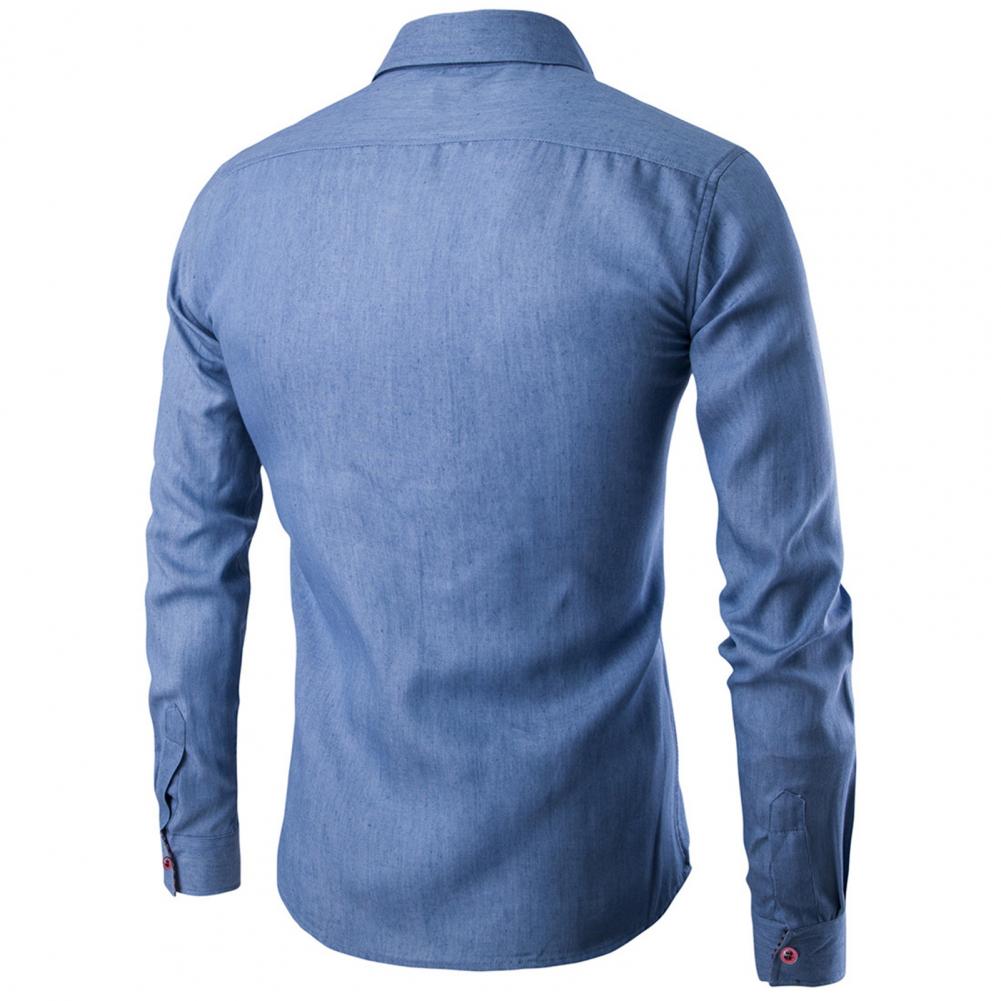 Pring Autumn Men's Casual Shirt Slim Fit Denim Shirts Long Sleeve Tops