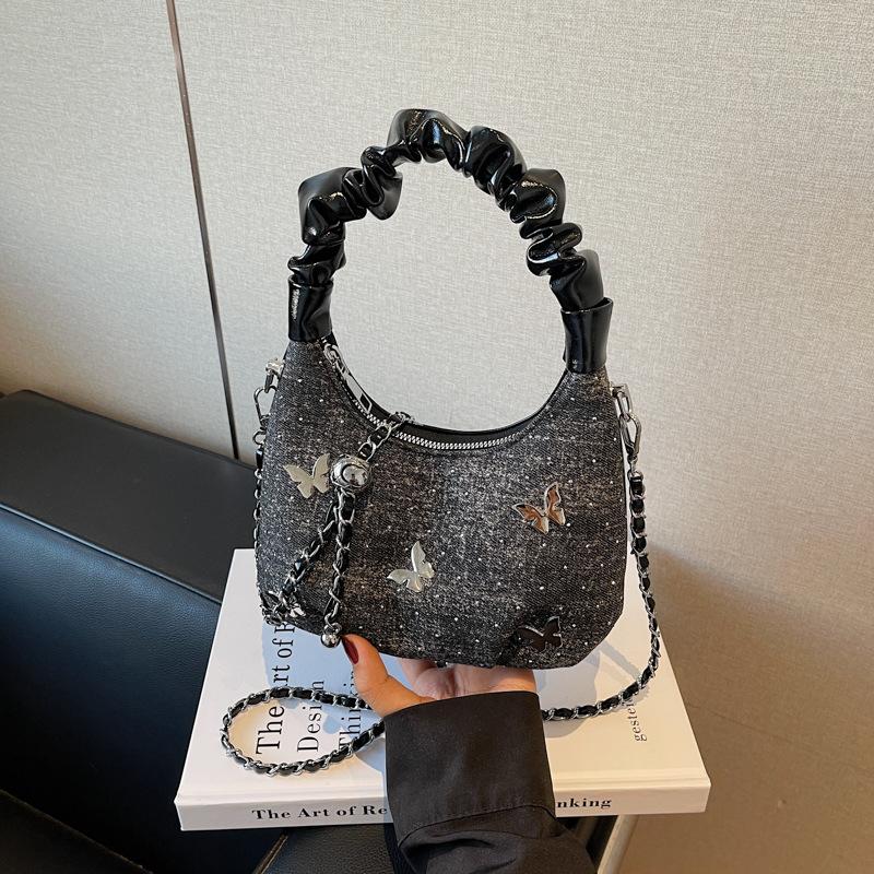 

Niche design pleated portable small bag women s new fashion chain messenger bag versatile dumpling bag чёрный