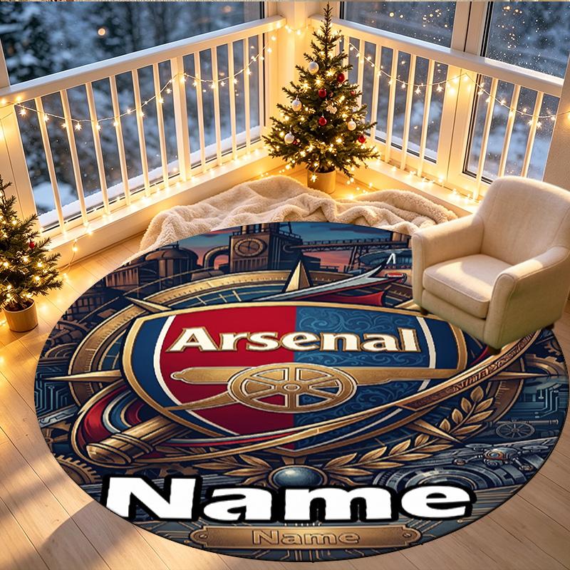 Custom Name Personalized Arsenal F.C Print Round Rug, Versatile Home Decor Carpet, for Playroom, Apartment, Balcony, Entryway, Hallway Gift