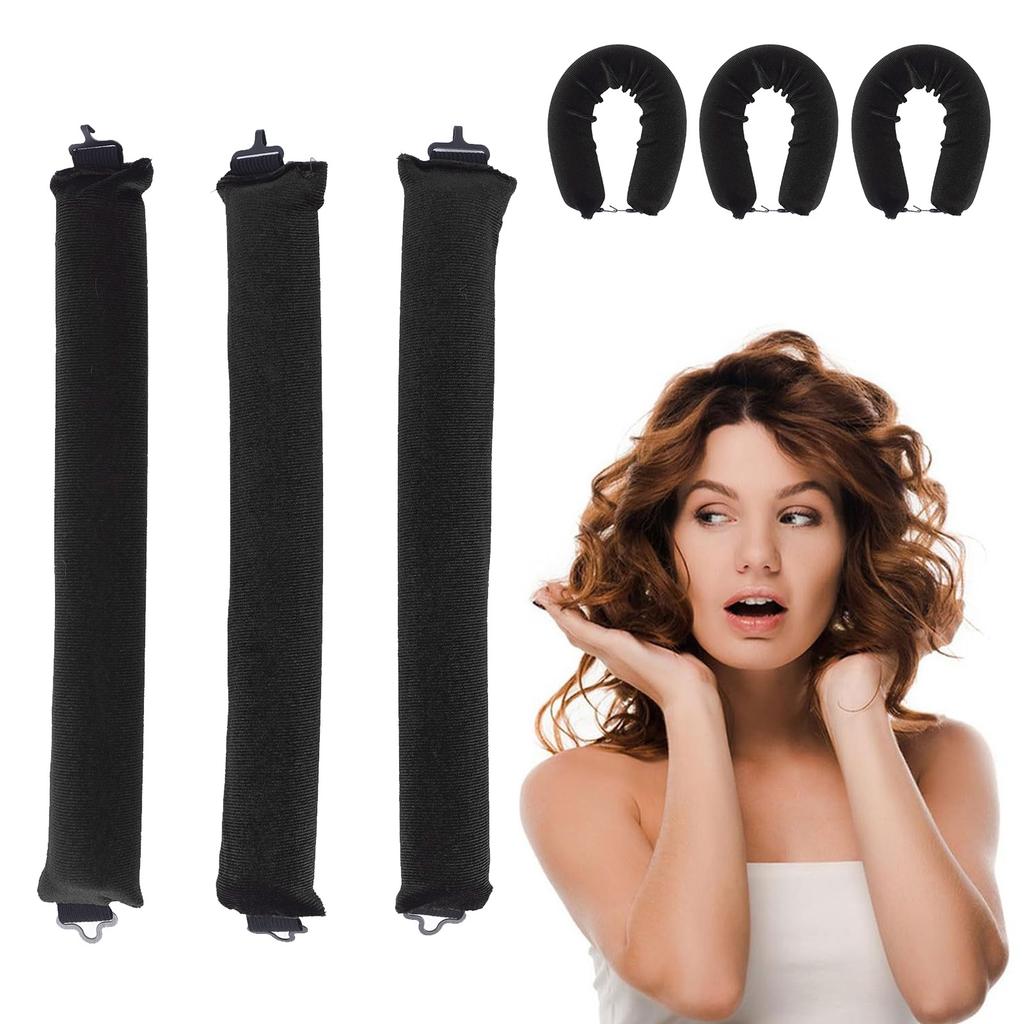 3 Packs Heatless Curling Rod Headband Soft Blowout Overnight Heatless Curler for All Hair Types Black