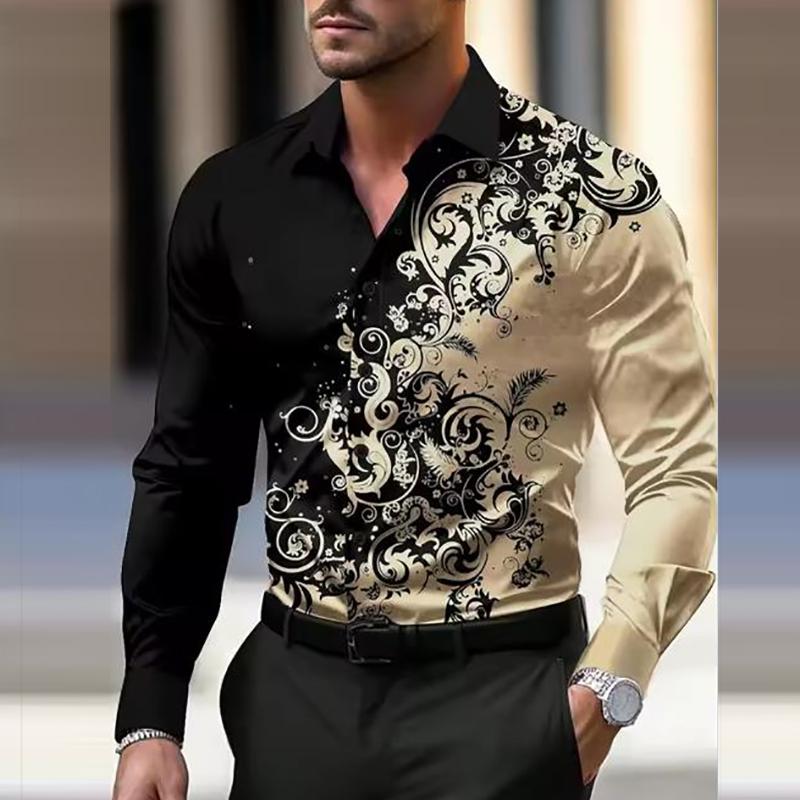 

2026 Autumn New Cross Border Foreign Trade Men s Digital Printing Fashion and Leisure Collar Men s Long Sleeved Shirt M