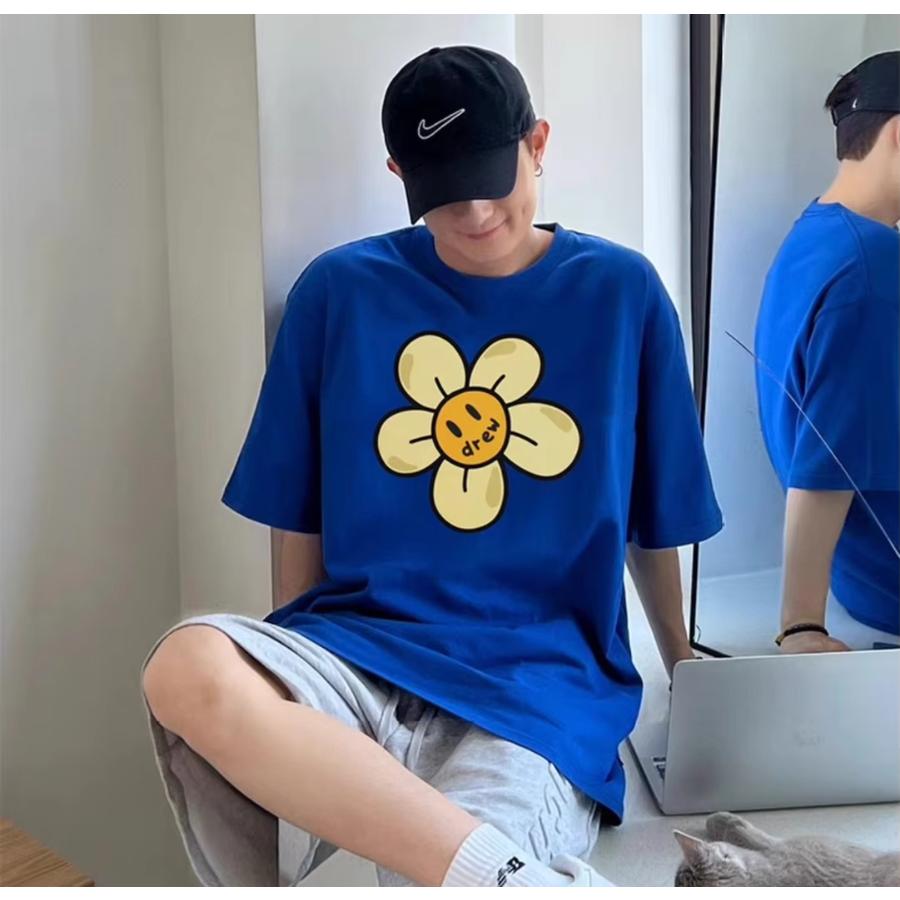 Drew House New Men's Clothing Flower Printed Logo T Shirt Men's and Women's Printed Loose Short Sleeve T-Shirt Ropa Hombre
