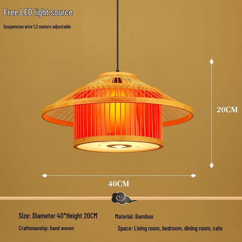 Retro Bamboo Pendant Lamp for Restaurants and Hotels - Chinese Style with Spotlight
