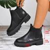 Fashion Women's Solid Color Platform Chelsea Boots Slip On Soft Sole Pu Leather Ankle Boots Woman Comfortable Autumn Winter Botas Mujer