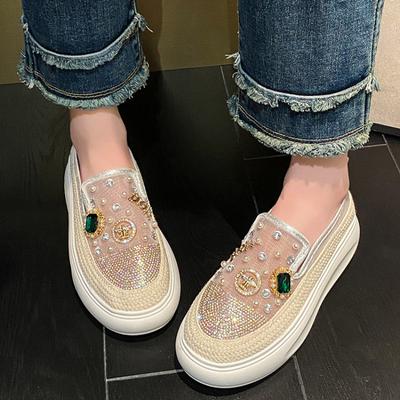 Dámské tenisky Klasické ležérní Boty na platformě s tlustou podrážkou Bling Diamant Pohodlné Měkké Mokasíny Boty Zapatos De Mujer