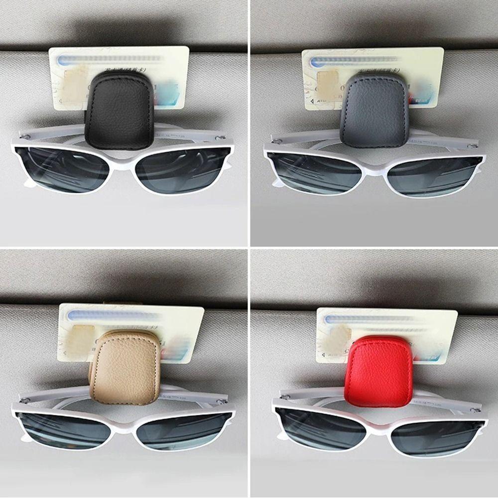 Elastic Sun Visor Glasses Clip PU Leather Ticket Card Clamp  Auto Interior Accessories