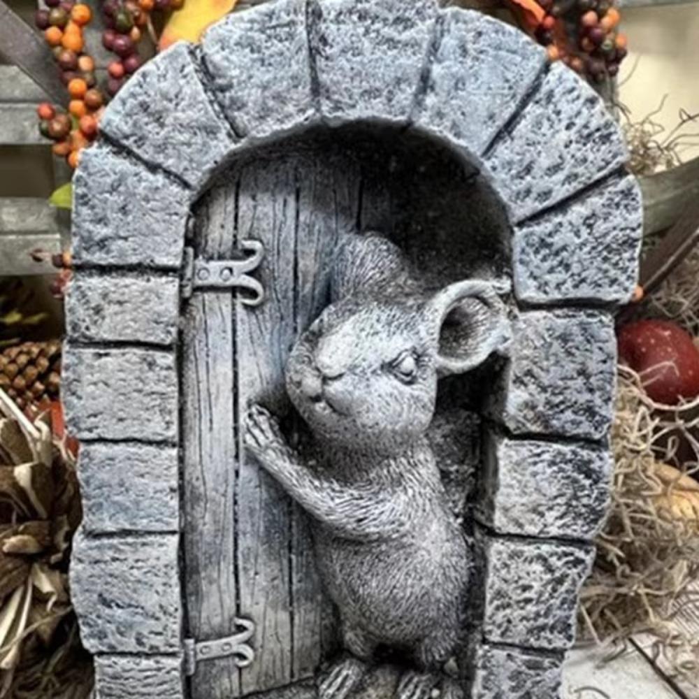 Cartoon Mouse Door Statue Easy Installation Garden Animal Sculptur Adorable Mouse Figurine  Yard