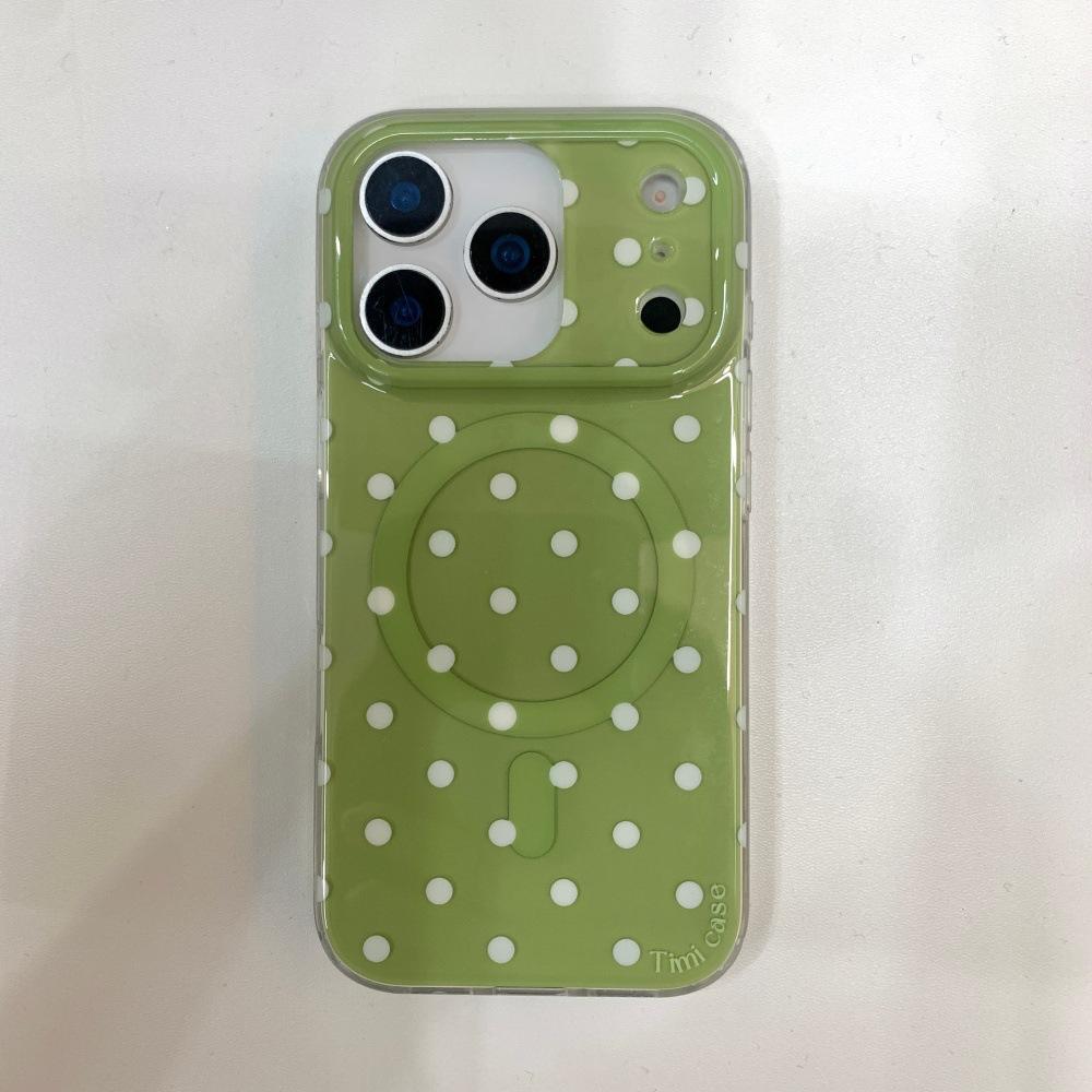 INS Korean polka dot magnetic mobile phone case is suitable for Apple 17/16PRO solid color small fresh engraved iPhone15/14.
