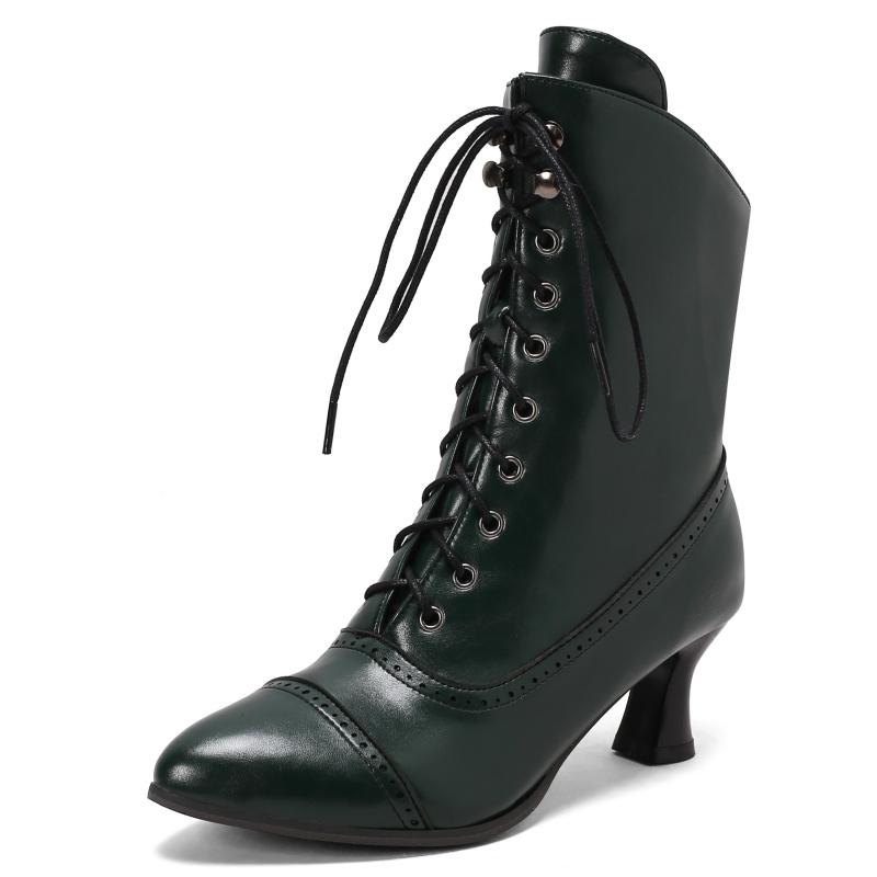 

Модні елегантні ботильйони для жінок, повсякденні шнурівки, осінь-зима, короткі жіночі чорні, червоні, білі сині туфлі для вечірок, жіночі великого розміру 43 зелений