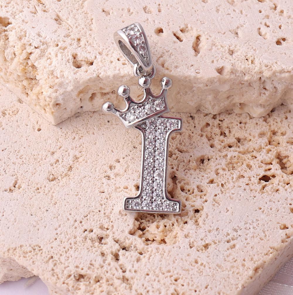 Gold-Plated Crown Rhinestone Letter Pendant Necklace