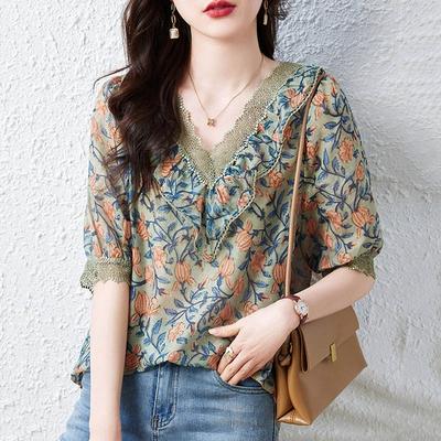 Camiseta de algodón de verano para mujer, talla grande, cuello polo, holgada, estampada, informal, tipo jersey
