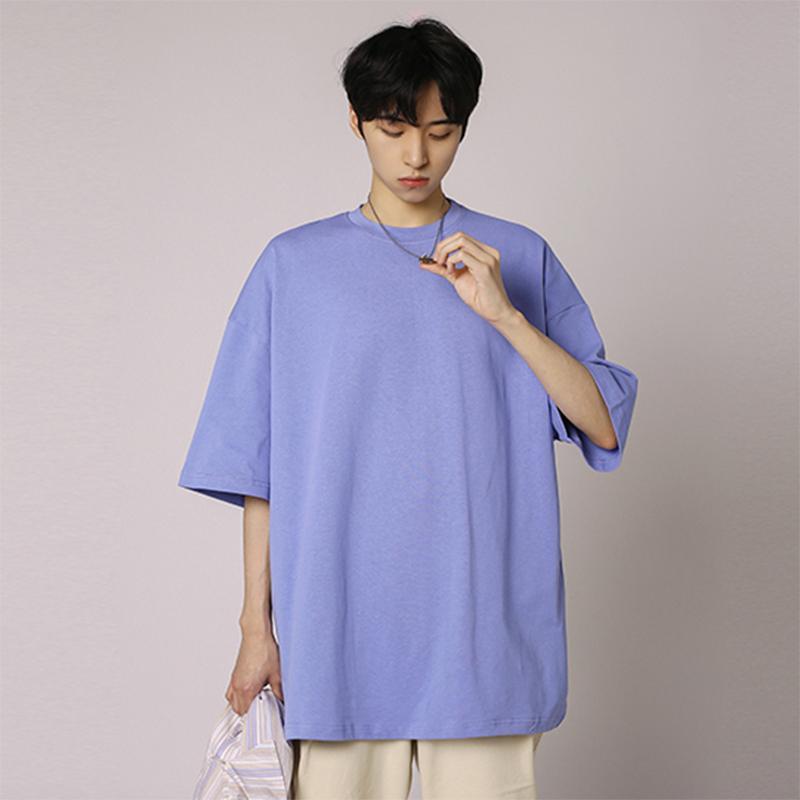 IELGY Solid Color Loose Short-sleeved T-shirt Base Men
