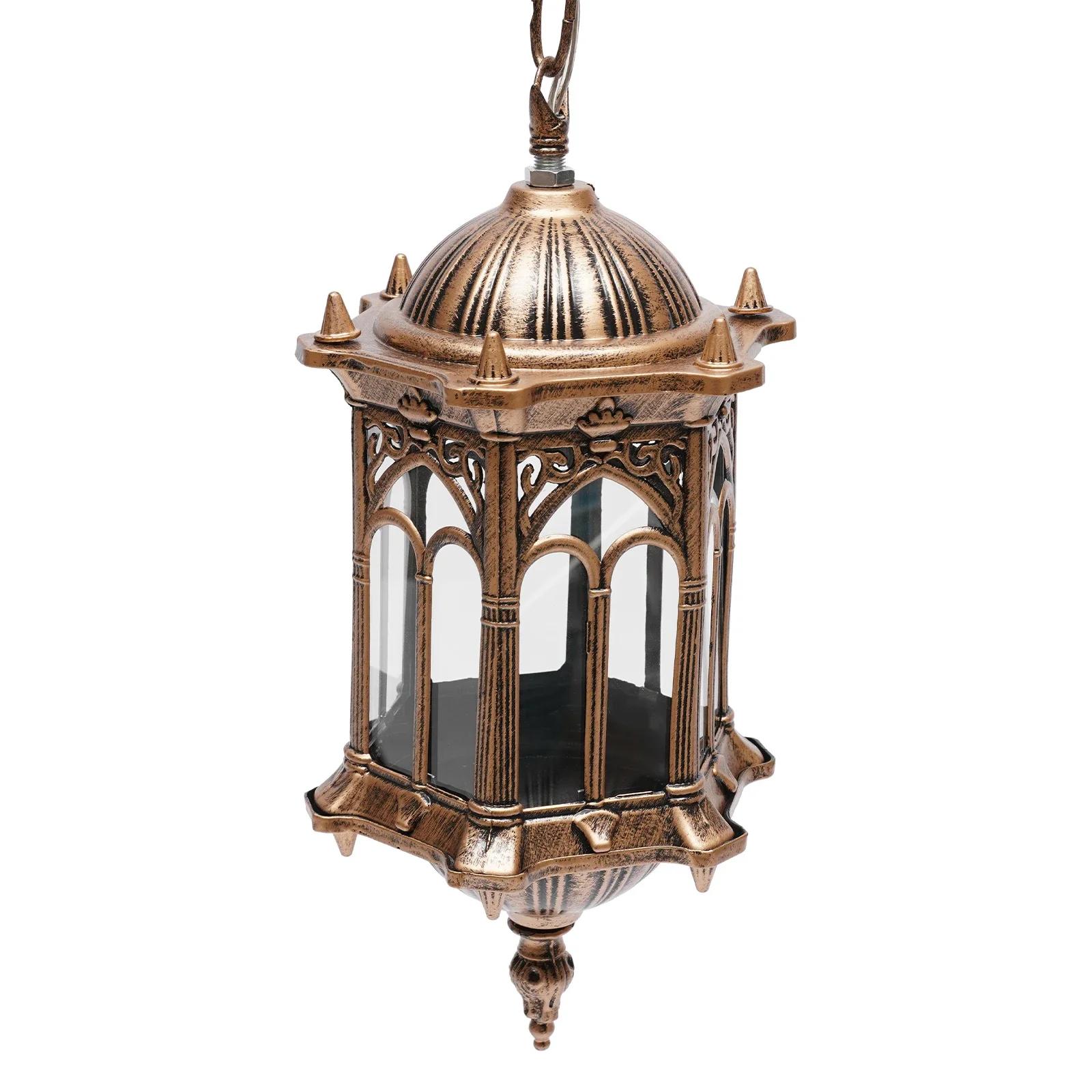 Винтажный стеклянный абажур Антикварная подвесная лампа Водонепроницаемая наружная декоративная подвесная лампа E27 Подходит для патио, внутреннего двора, сада бронзовый