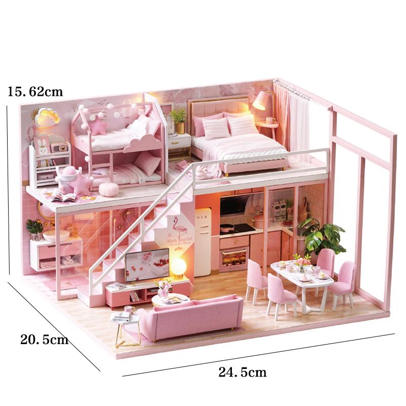 Wooden Miniature Doll House Kit 3D Puzzle Assembly Building Model Toy Handmade Duplex Apartment Production Toys Home Decoration
