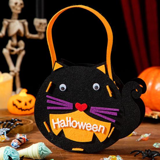 Felt Halloween Handbag Trick or Treat Tote Bag Pumpkin Spider Web Shape Candy Holder for Kids Halloween Party Favors
