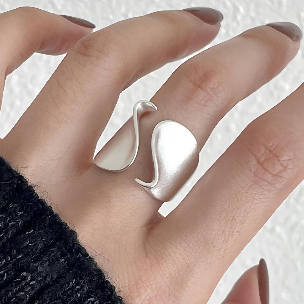 PANJBJ 925 Silver Frosting Geometry Ring for Women Wide Texture Versatile Handmade Ins Jewelry Gift