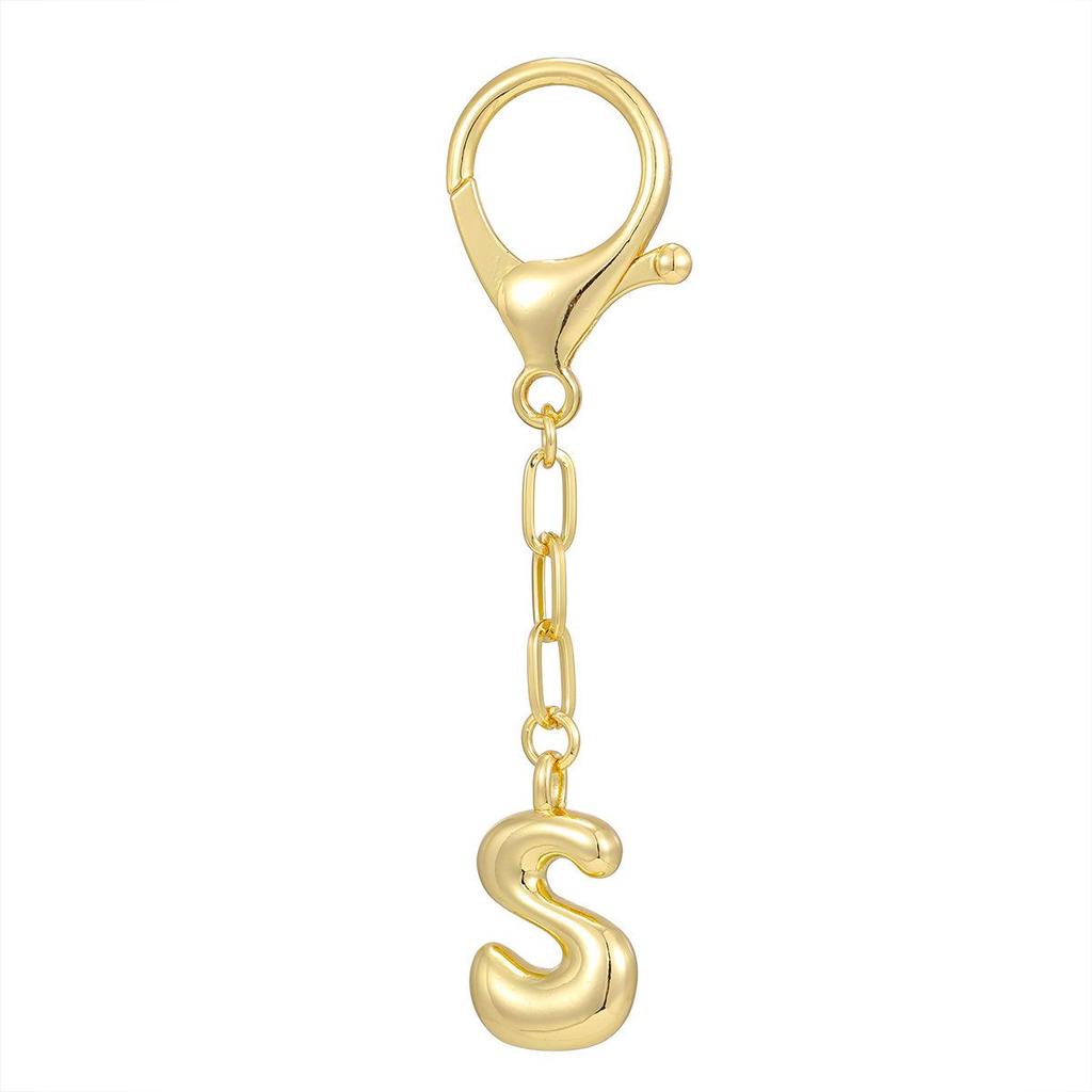 18K Gold Bubble Initial Pendant Keychain