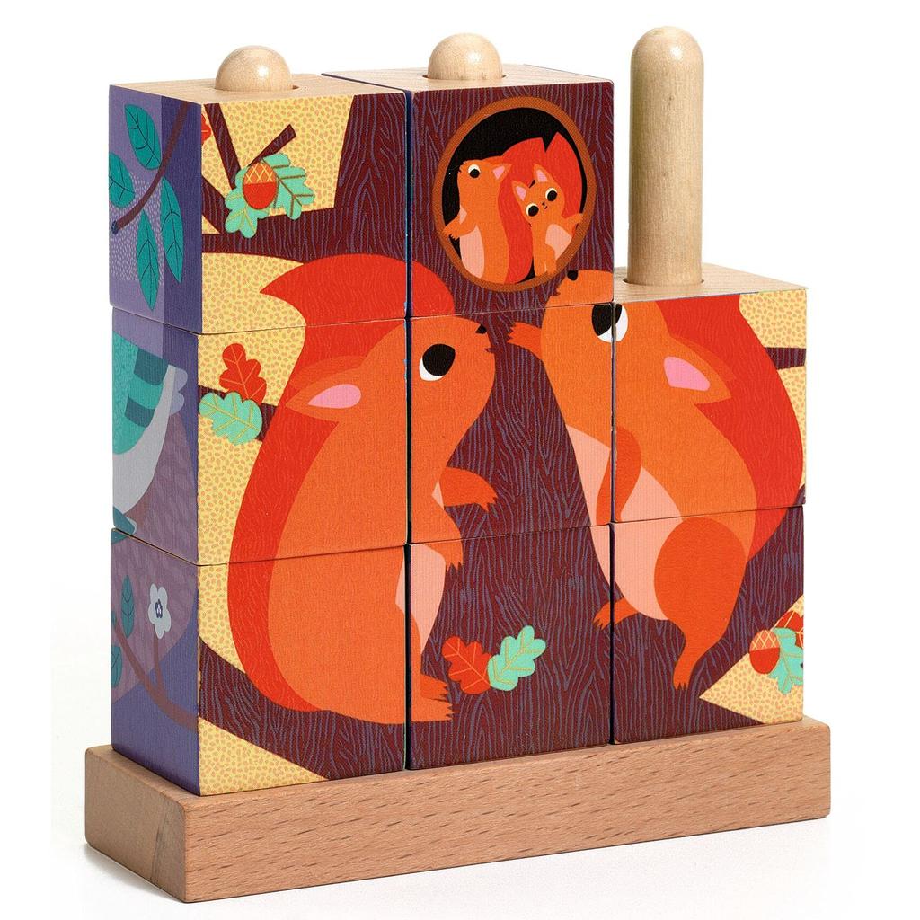 DJECO Forest 3D Wooden Building Picture Educational Toy with Animal Montessori Ages and Boys and Baby Gift for Baby Kindergarten Summer Kids Puzzle-Up