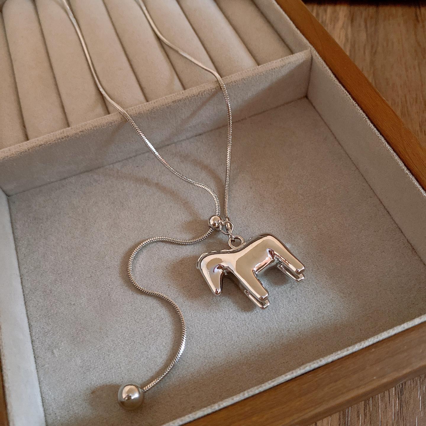 Stainless steel Korean ins style pony pendant necklace sweater chain fashionable personality versatile item jewelry