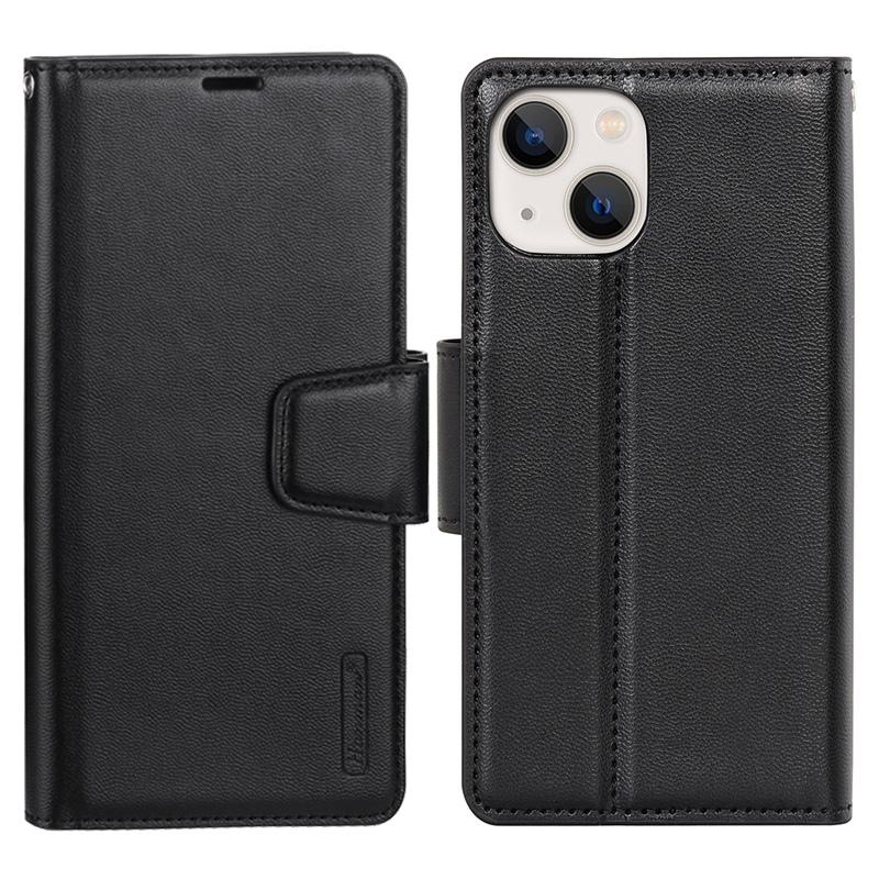 HANMAN Mill Series for iPhone 15 Shockproof Shell Wallet PU Leather Stand Cover Mobile Phone Case