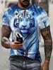 Men's Plus Size Short Sleeve 3D Color Tiger Print-Shirt, Casual Crew Neck Short Sleeve-Shirt, Polyester Stretch Fabric, Regular Fit Outdoor Summer